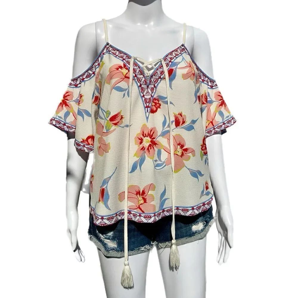 Cold Shoulder Tropical Top (White) - Picture 7 of 10